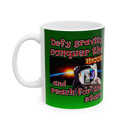 defy conquer reach - White Mug (logo green)
