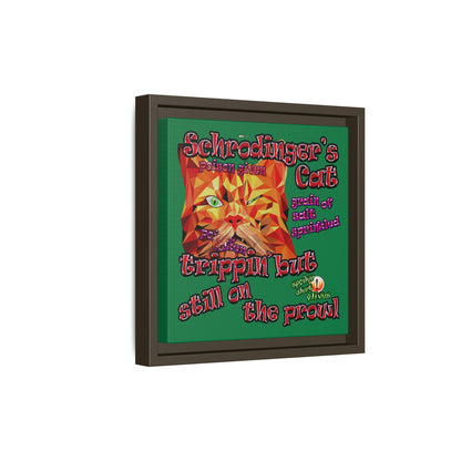 schrodinger's cat - framed canvas art (dark green)