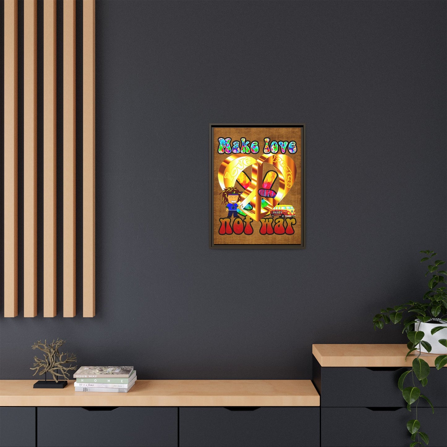 love peace - framed canvas art (brown papyrus)