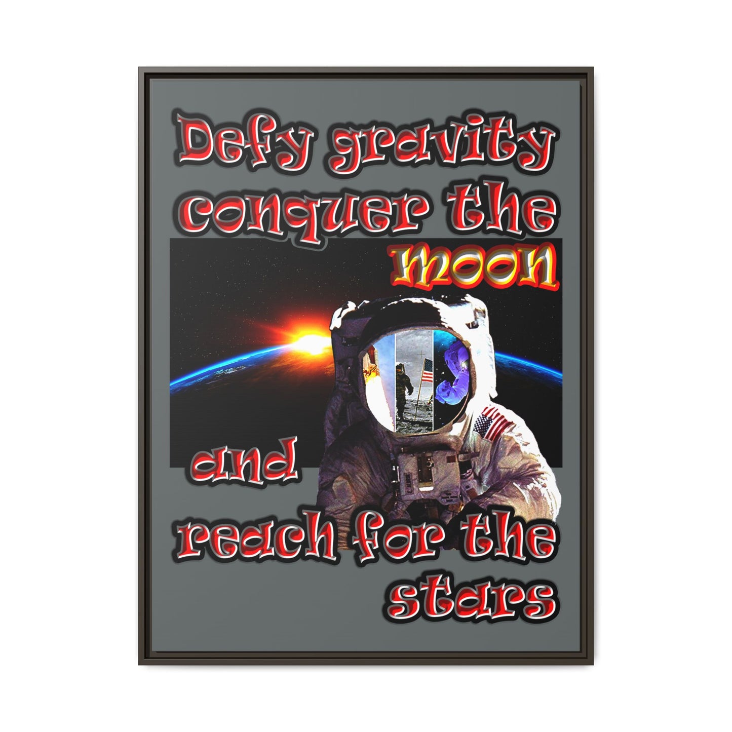 defy conquer reach - framed canvas art (dark grey)