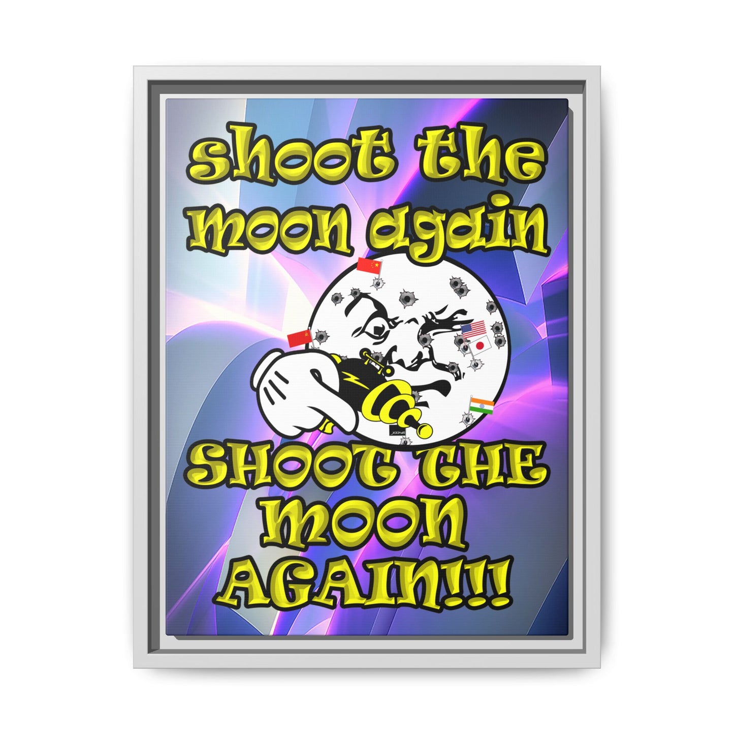shoot the moon again - framed canvas art (grey-pink wave)