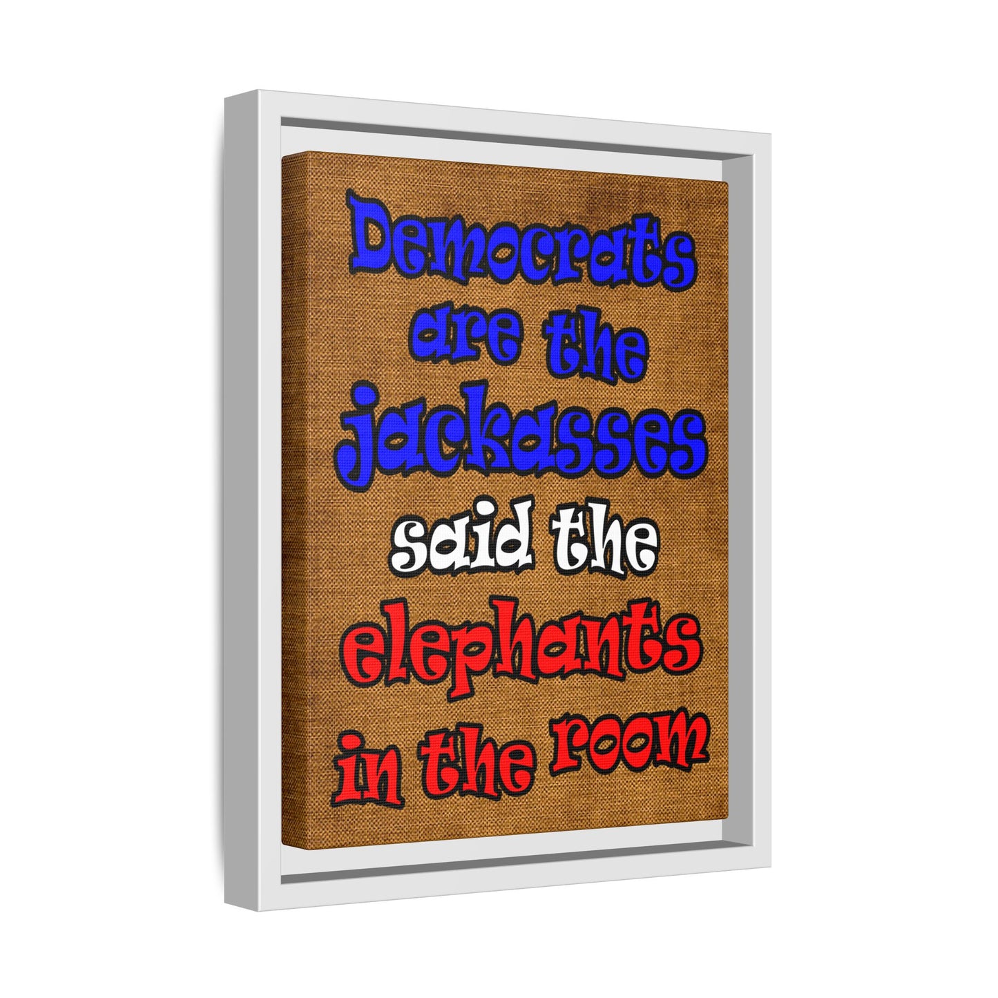donkeys and elephants - framed canvas art (brown papyrus)