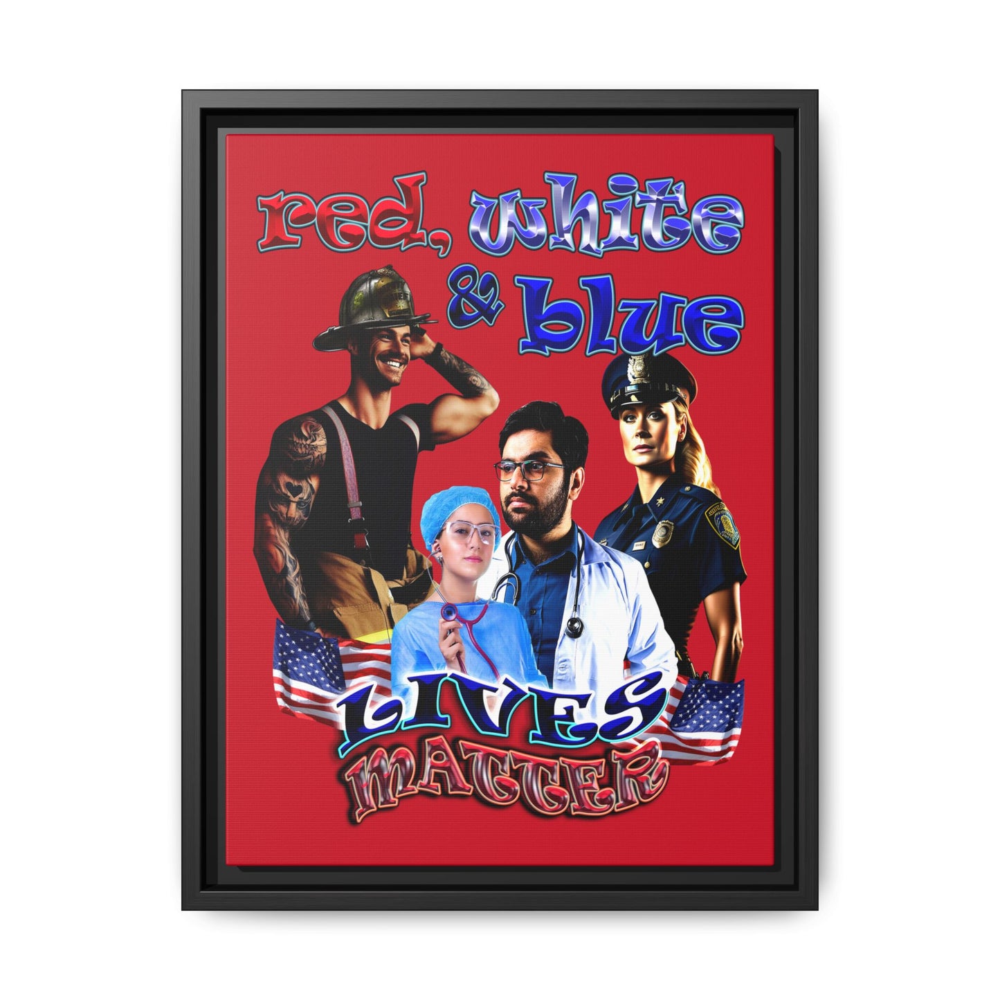 rw&b lives matter - framed canvas art (dark red)