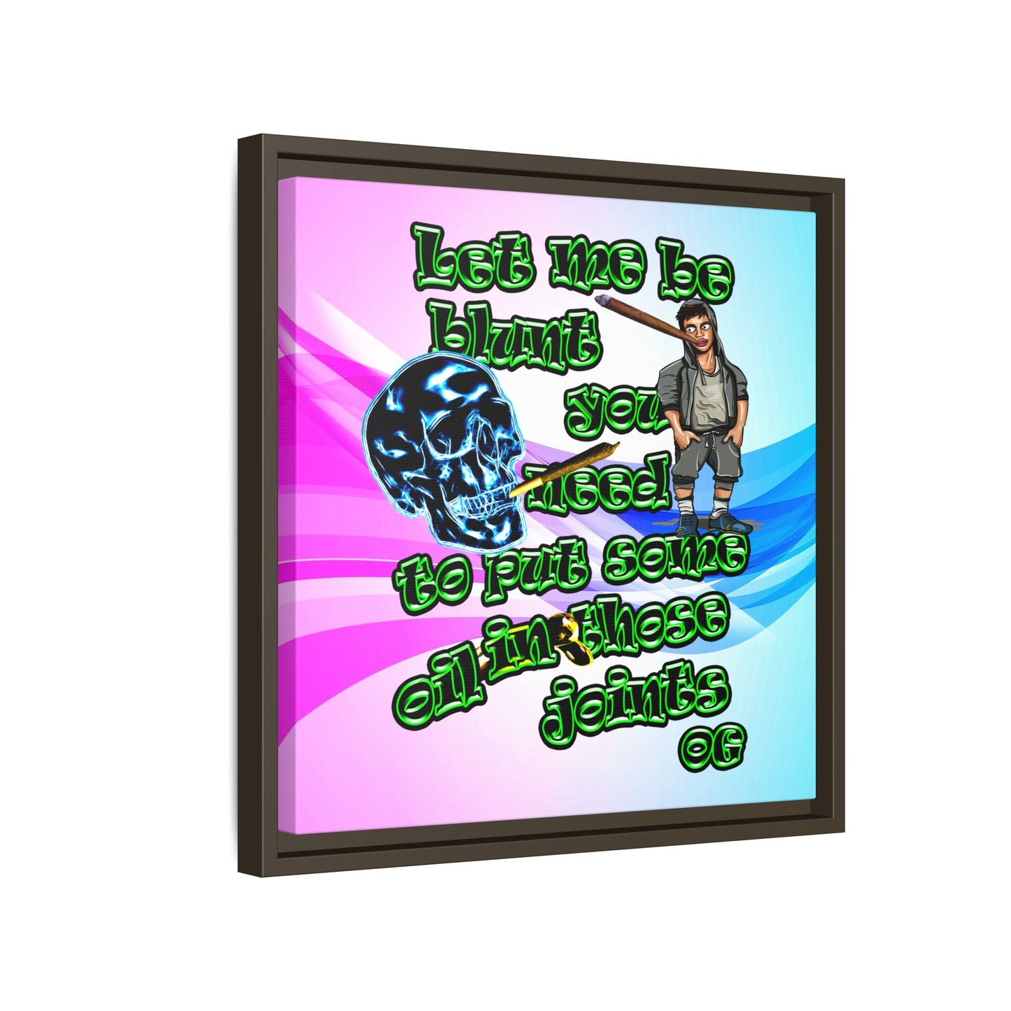 og - framed canvas art (light blue-pink wave)
