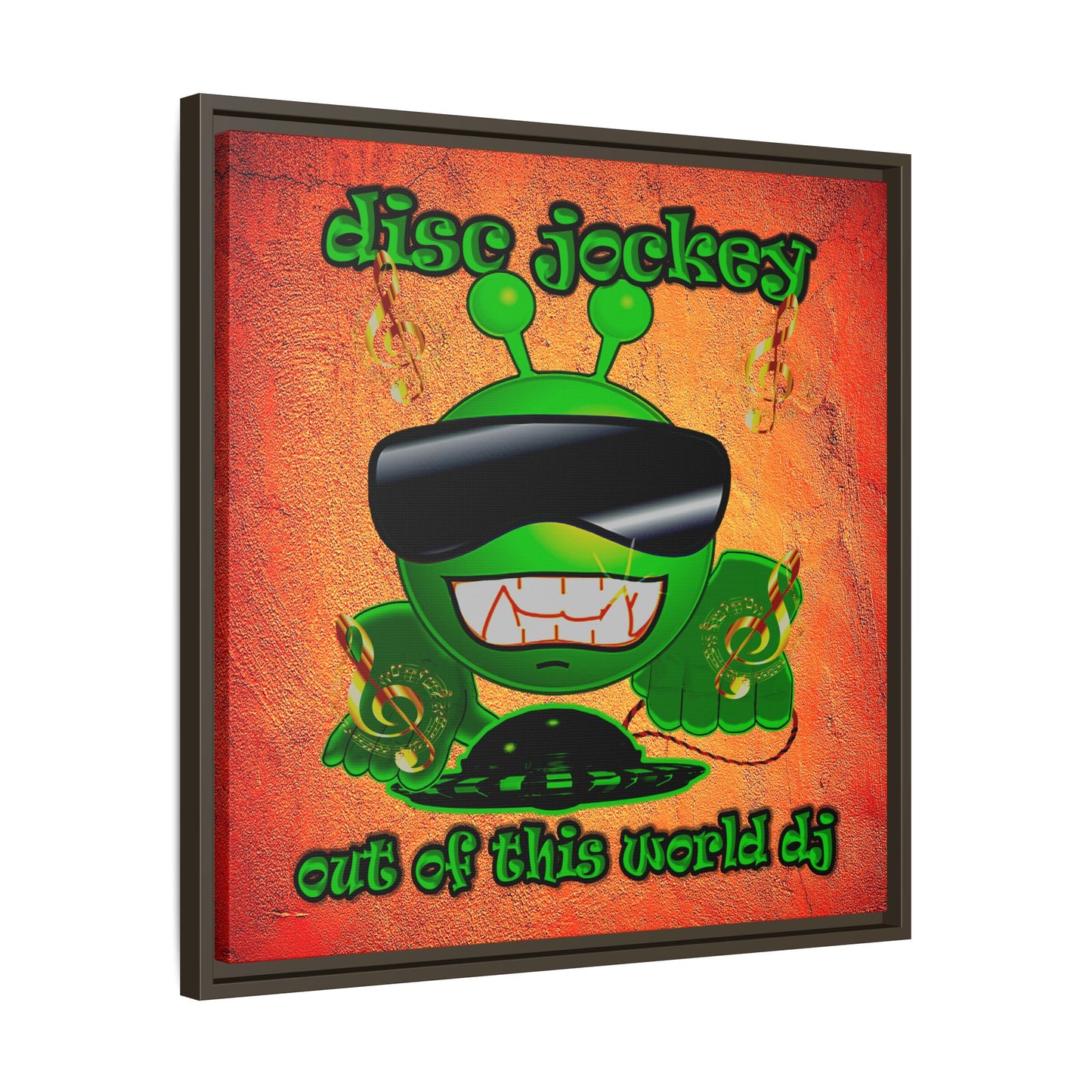 disc jockey - framed canvas art (burnt orange)