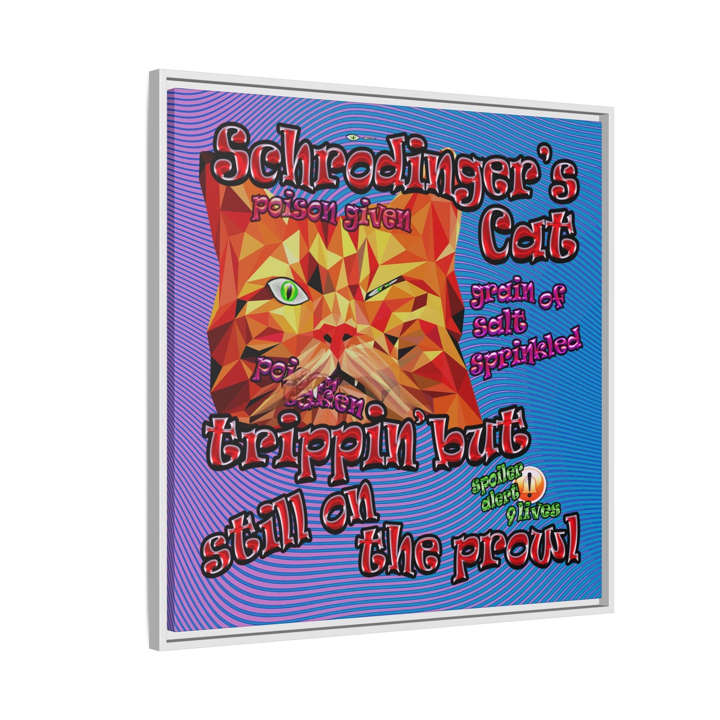 schrodinger's cat - framed canvas art (light blue-purple wave)