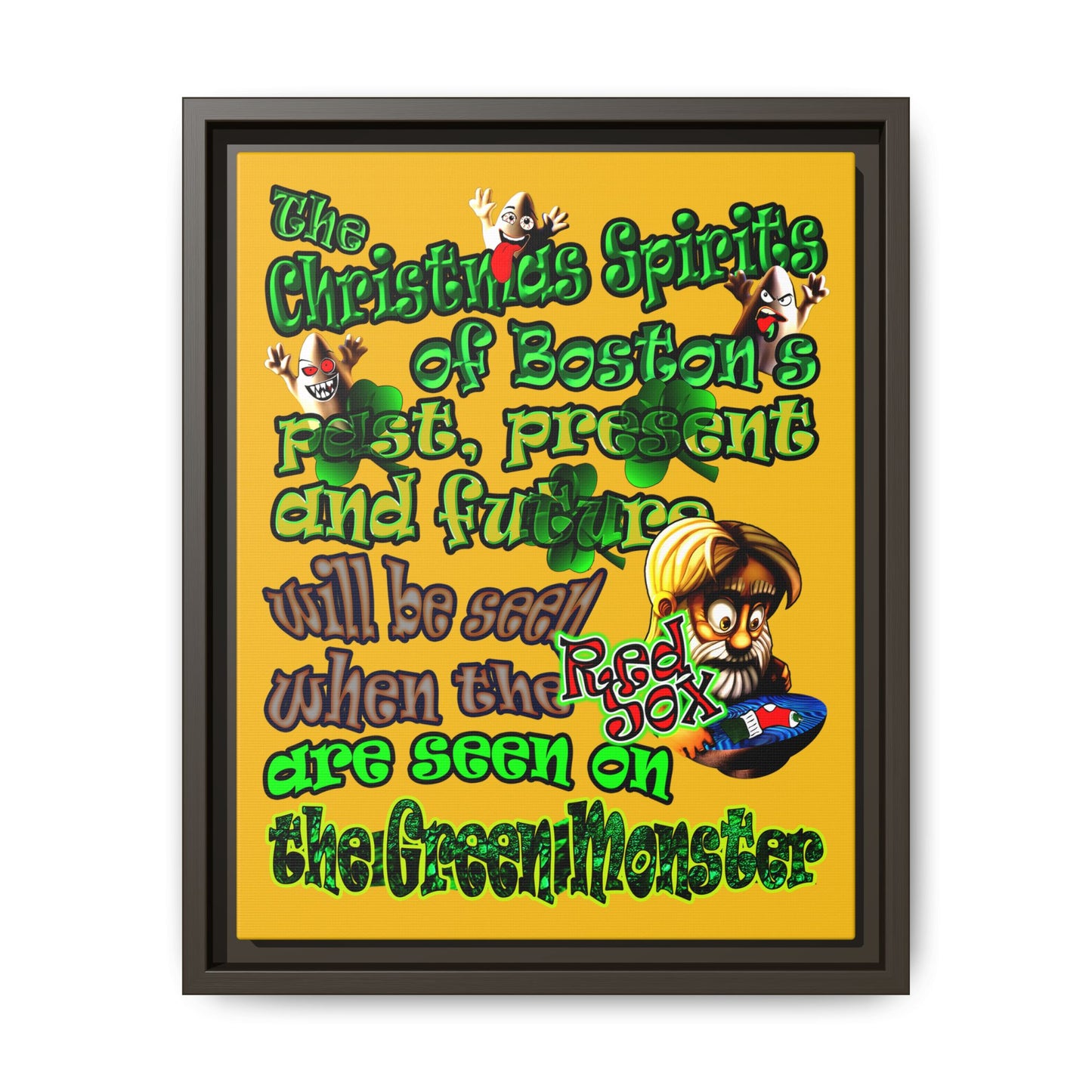 christmas spirits of boston - framed canvas art (yellow)