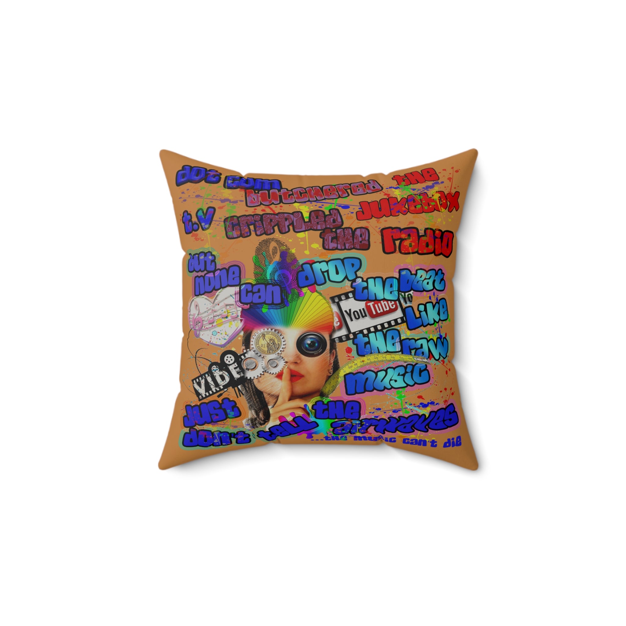 drop the beat - Faux Suede Square Pillow - (light brown)