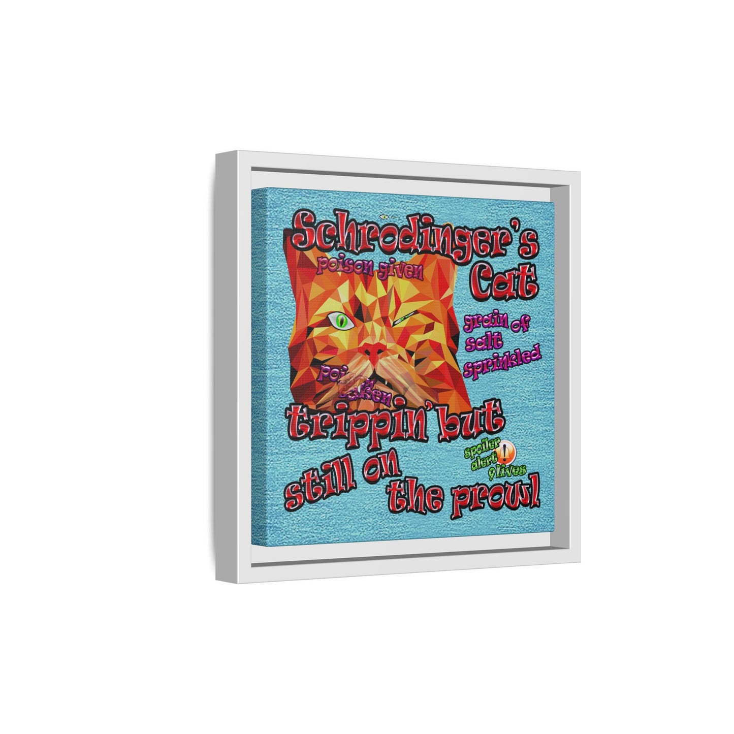 schrodinger's cat - framed canvas art (faded blue)