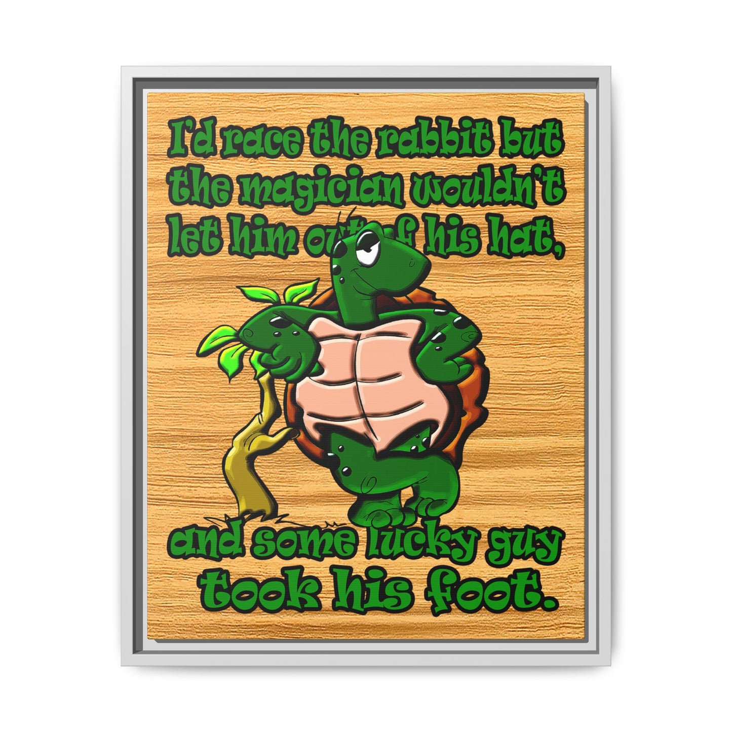 turtle race - framed canvas art (butterscotch wood finish)