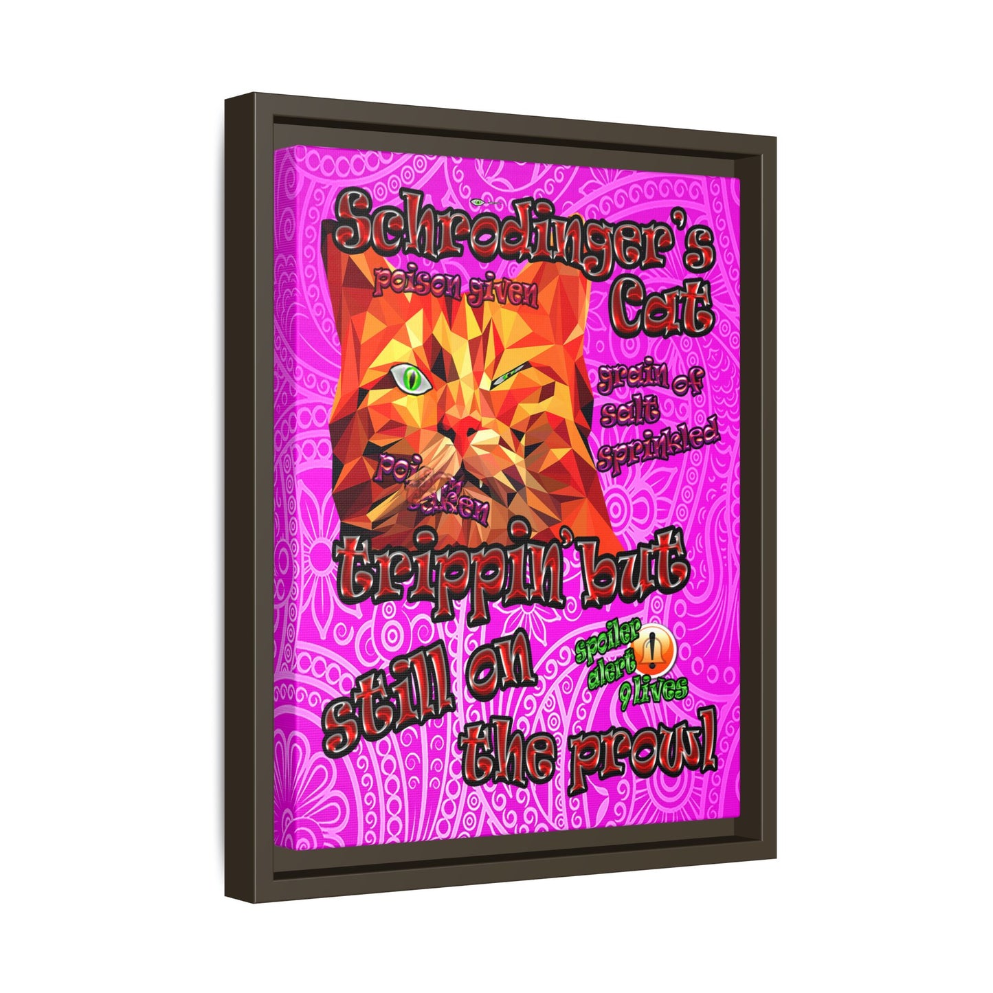 schrodinger's cat - framed canvas art (pink swirl)