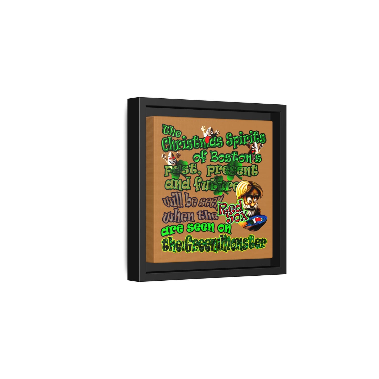 christmas spirits of boston - framed canvas art (light brown)