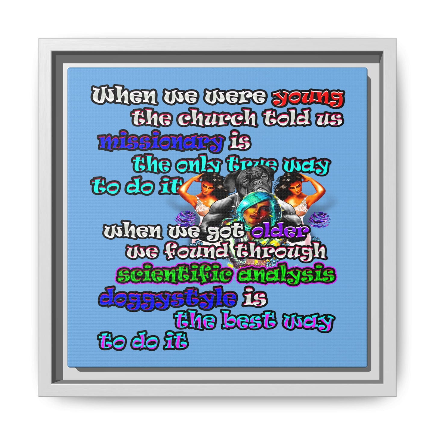 doggystyle - framed canvas art (light blue)