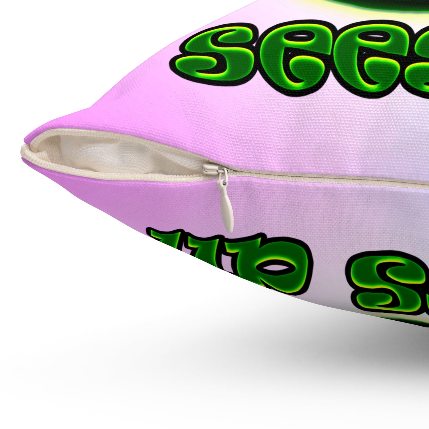 green monster - Spun Polyester Square Pillow - (light blue-pink wave)