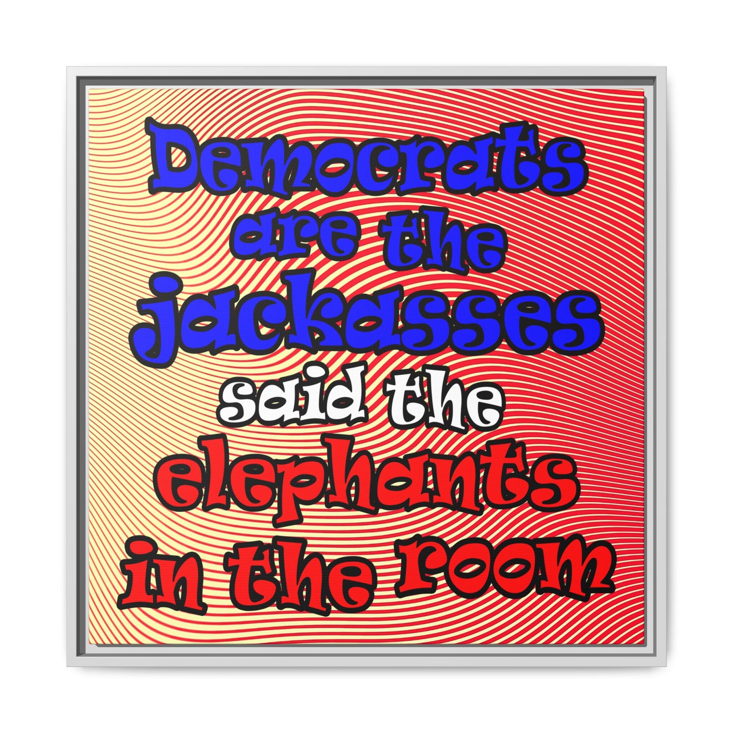 donkeys and elephants - framed canvas art (yellow-orange wave)