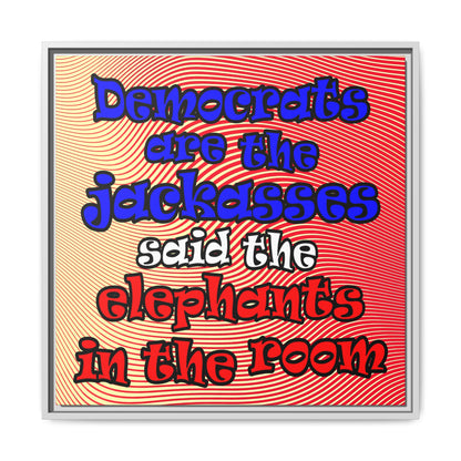 donkeys and elephants - framed canvas art (yellow-orange wave)