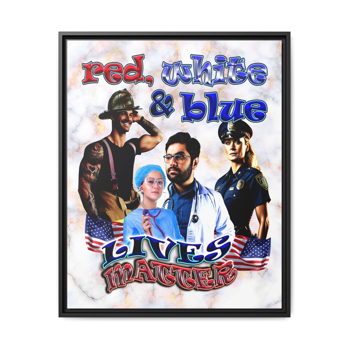 rw&b lives matter - framed canvas art (white marble)