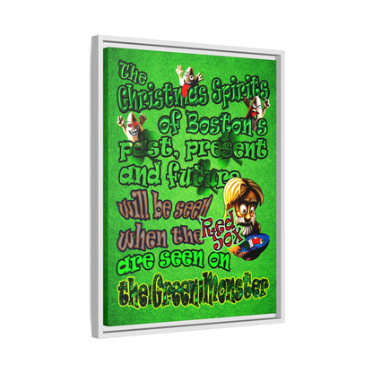 christmas spirits of boston - framed canvas art (green turf)