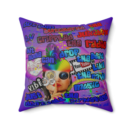 drop the beat - Spun Polyester Square Pillow - (purple-pink wave)