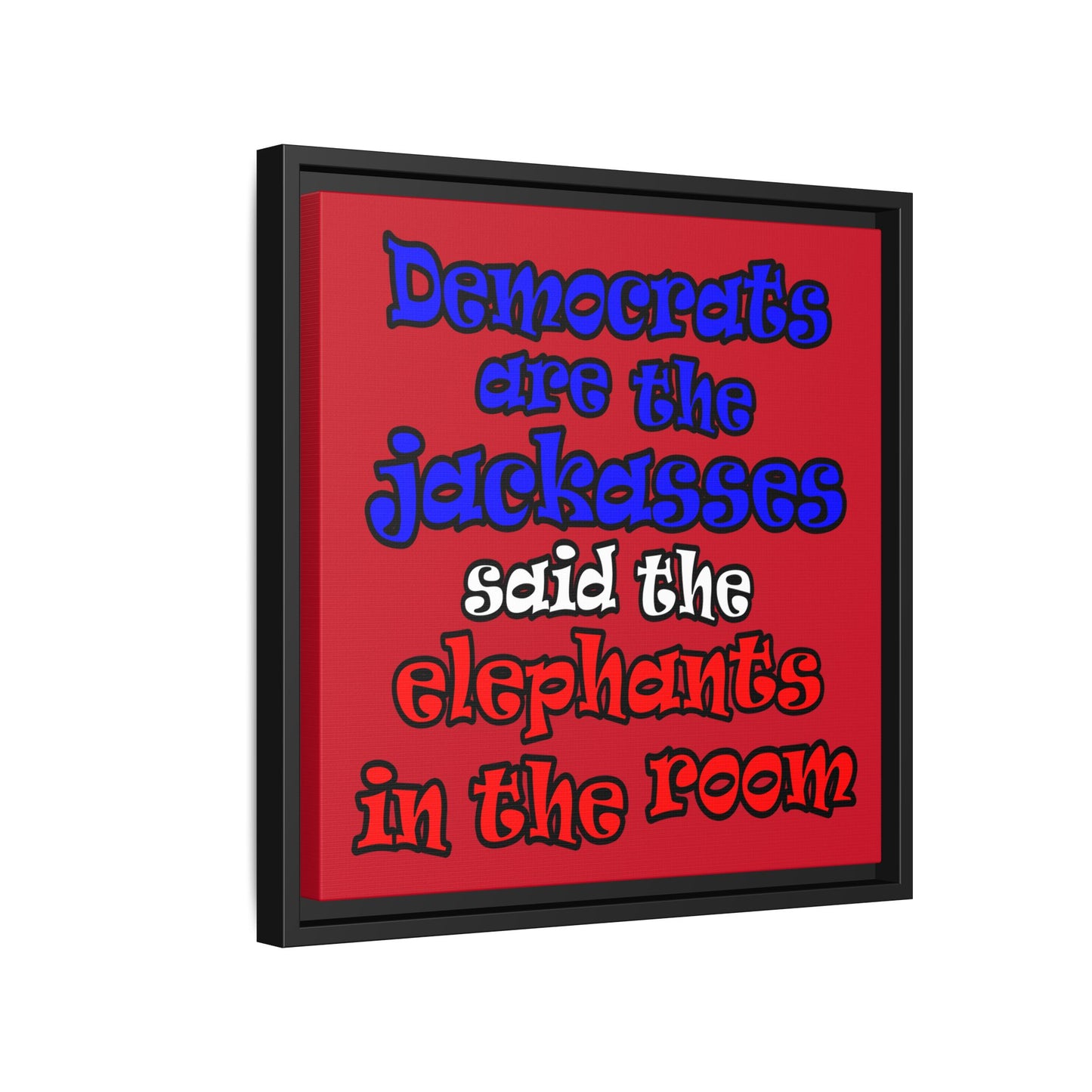 donkeys and elephants - framed canvas art (dark red)