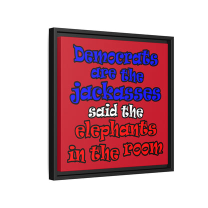 donkeys and elephants - framed canvas art (dark red)