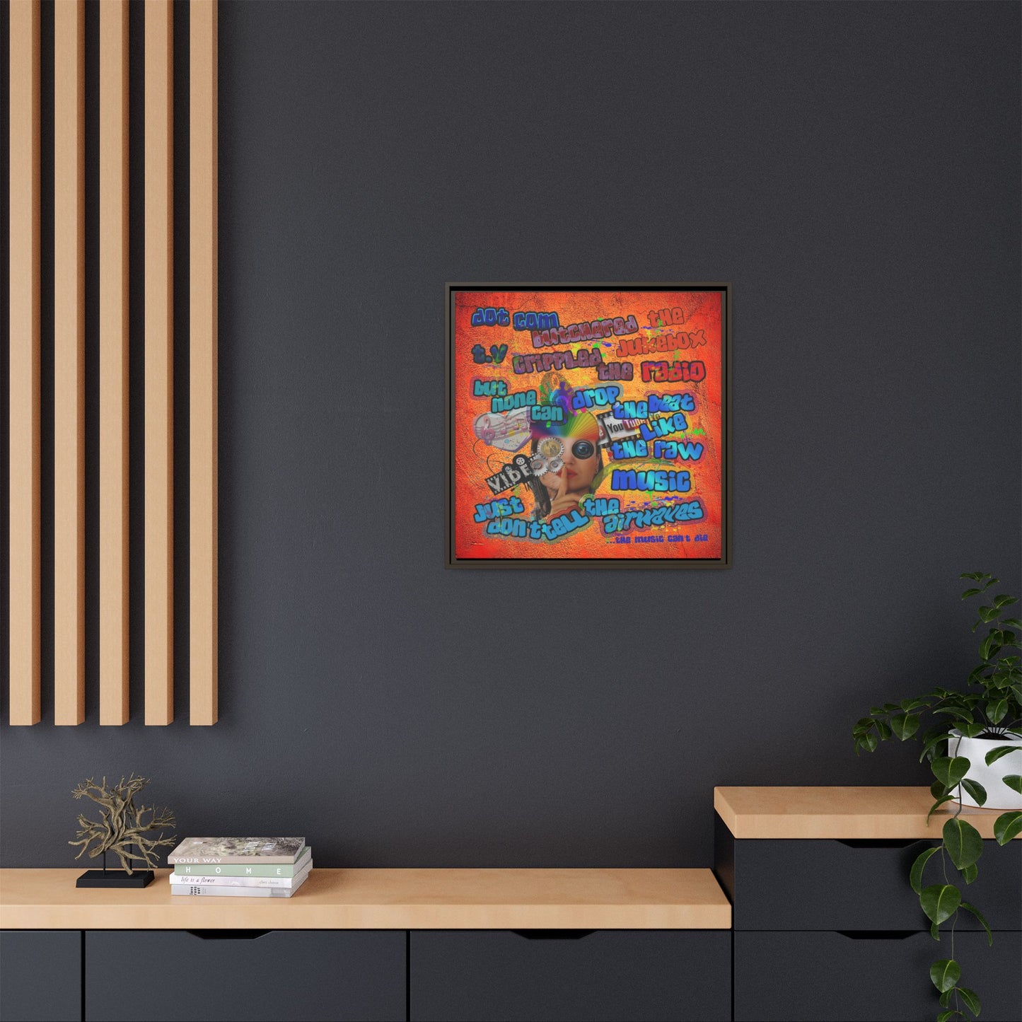 drop the beat - framed canvas art (burnt orange)