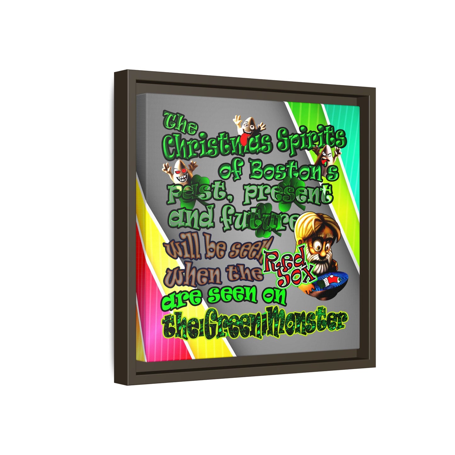 christmas spirits of boston - framed canvas art (rainbow split)