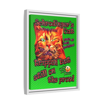 schrodinger's cat - framed canvas art (logo green)