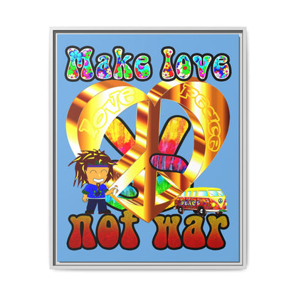 love peace - framed canvas art (light blue)
