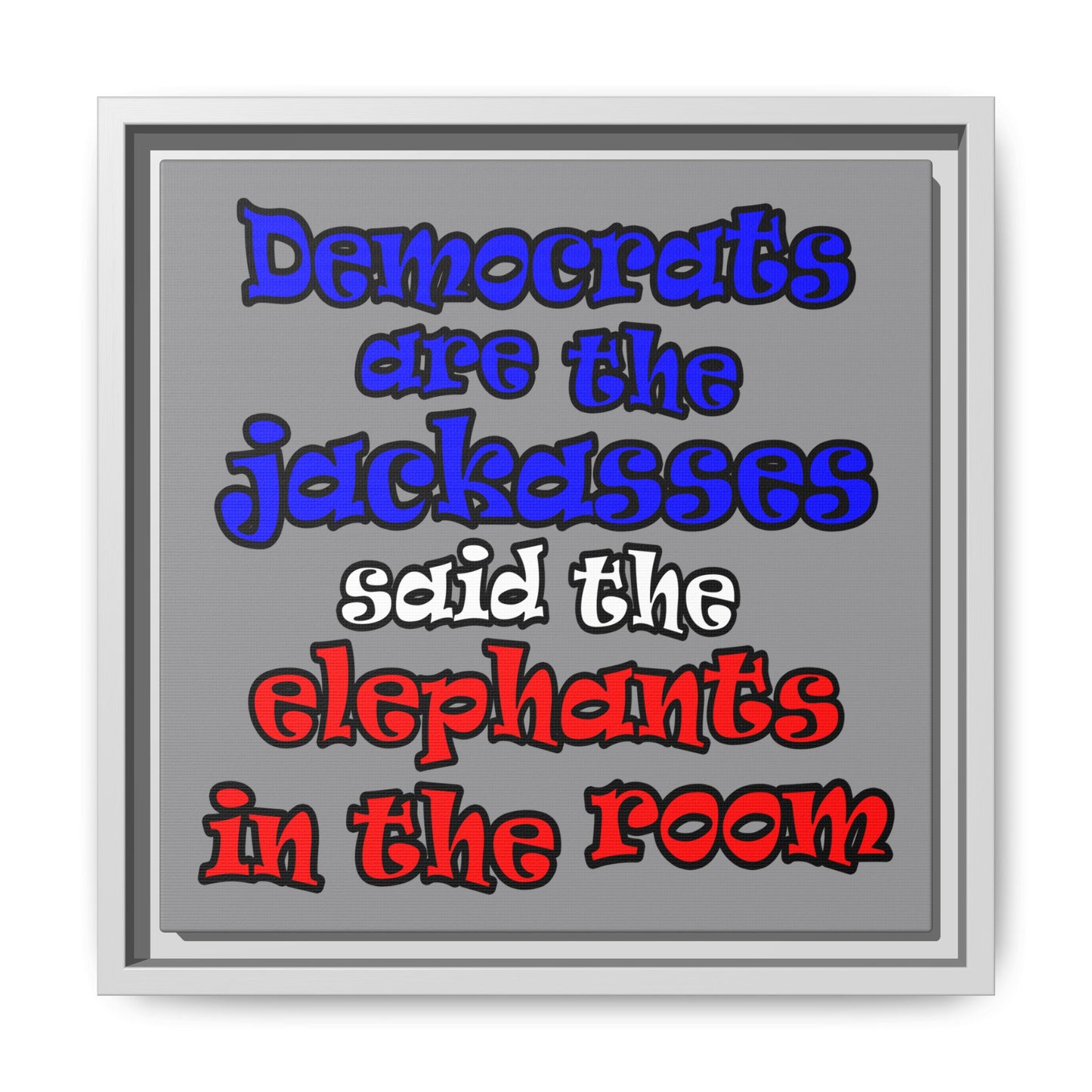 donkeys and elephants - framed canvas art (grey)