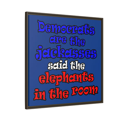 donkeys and elephants - framed canvas art (dark blue)