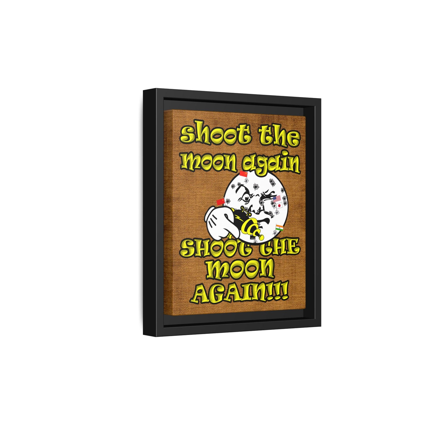 shoot the moon again - framed canvas art (brown papyrus)