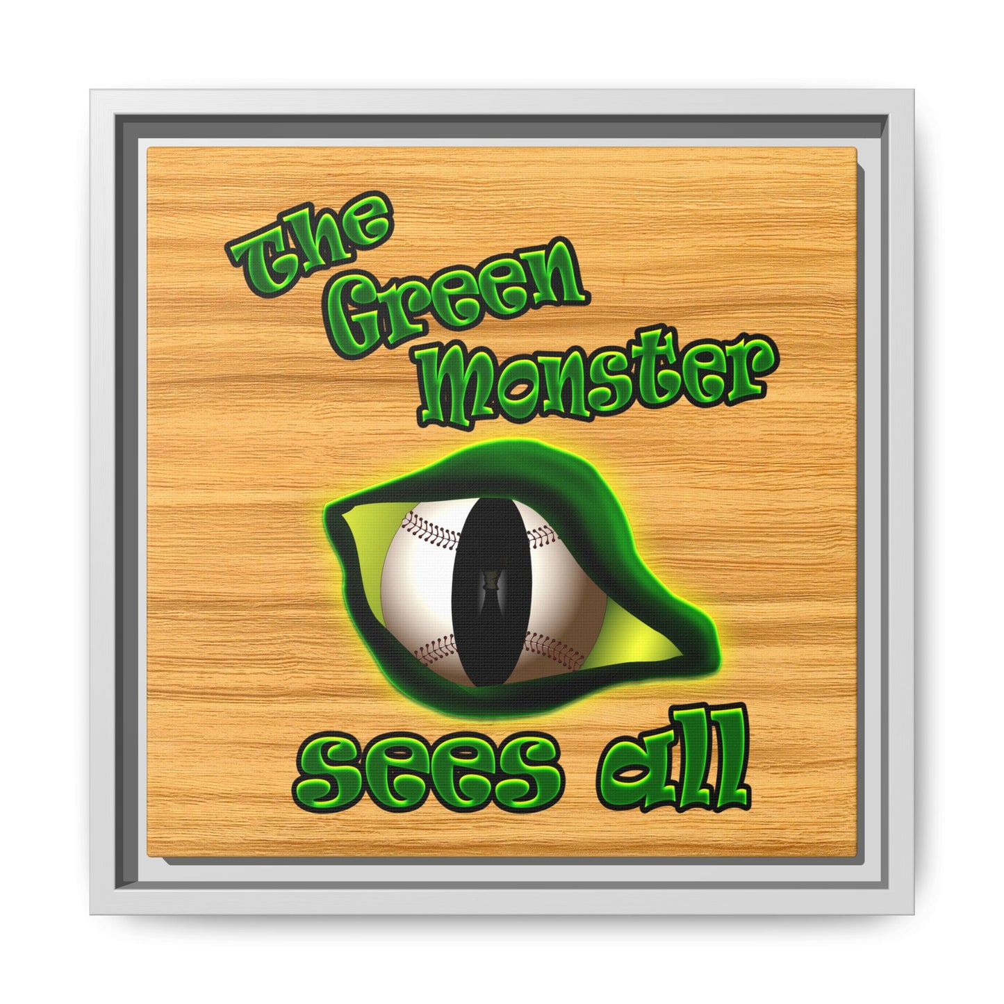 green monster - framed canvas art (butterscotch wood finish)