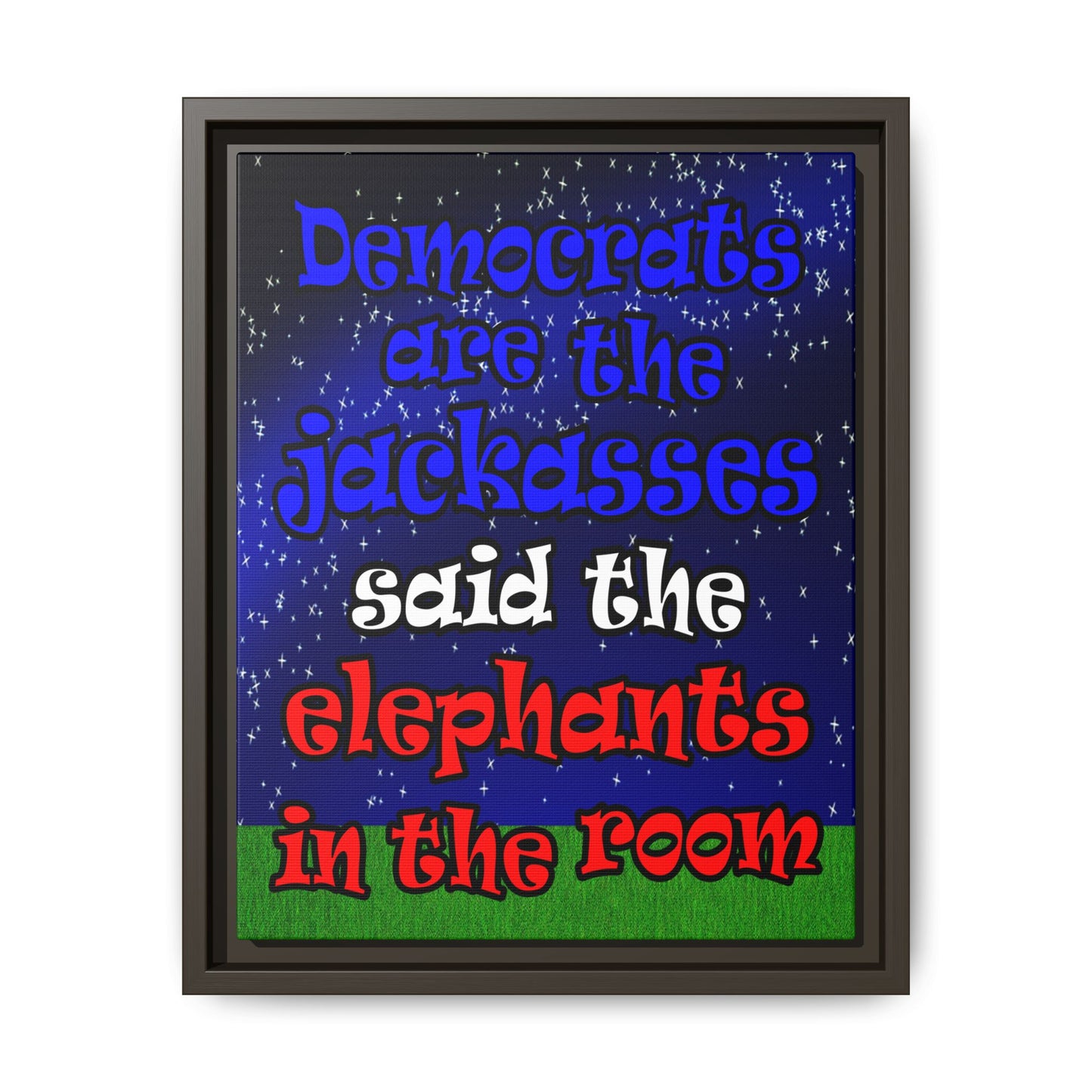 donkeys and elephants - framed canvas art ('snoops' background)
