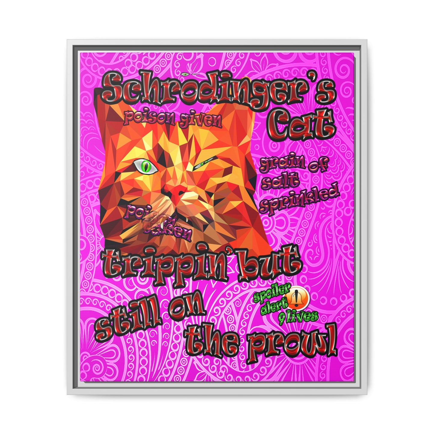 schrodinger's cat - framed canvas art (pink swirl)