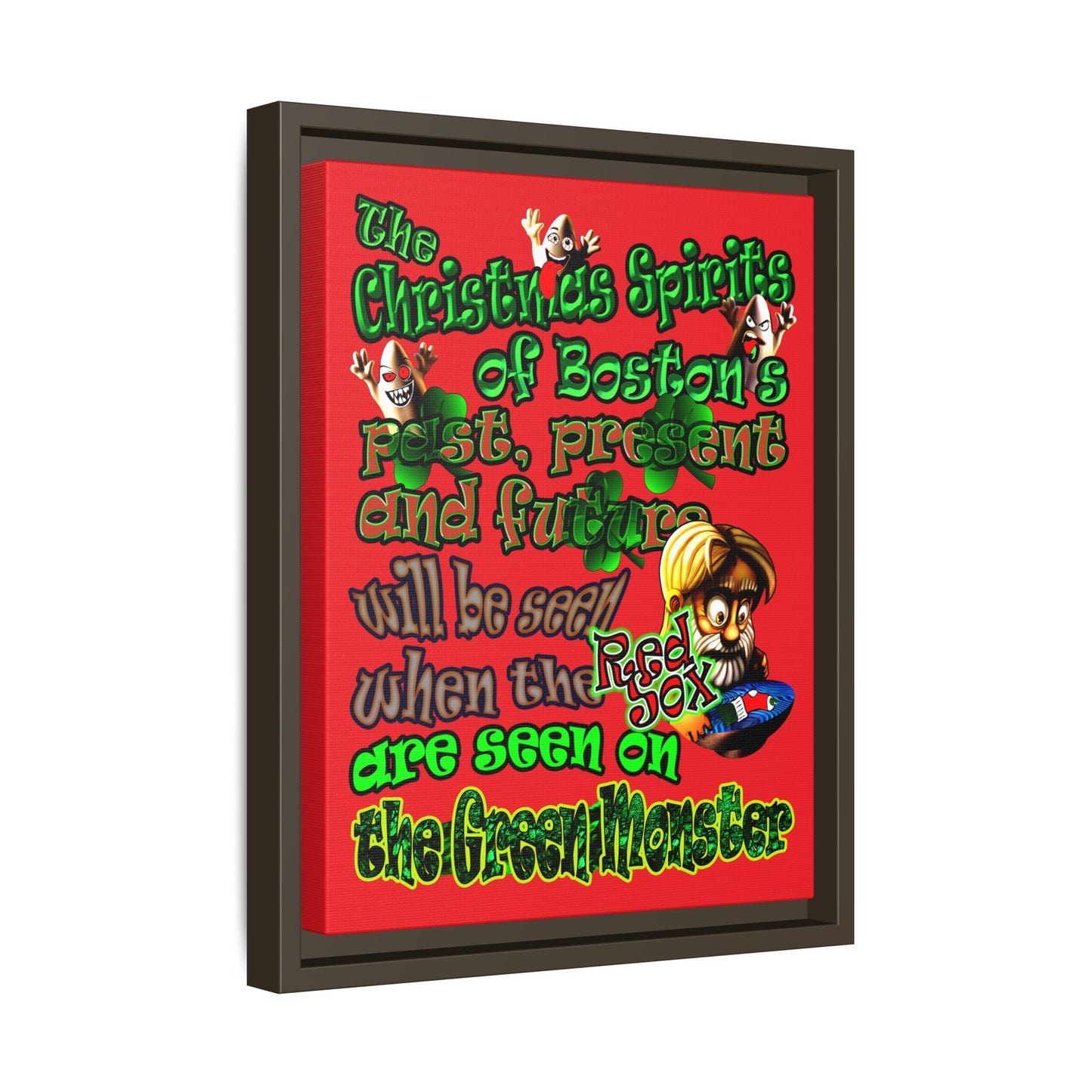christmas spirits of boston - framed canvas art (red)