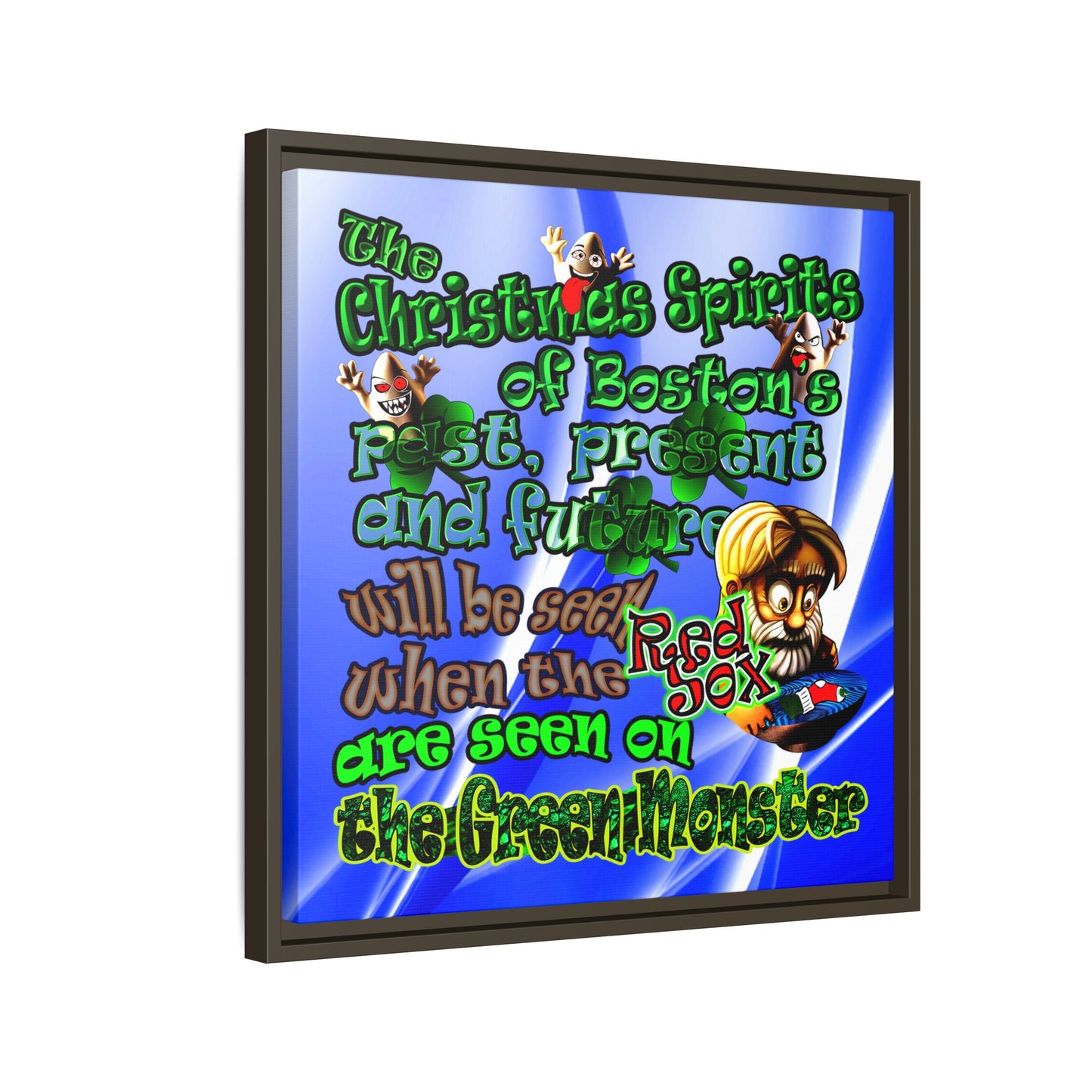 christmas spirits of boston - framed canvas art (blue-white wave)
