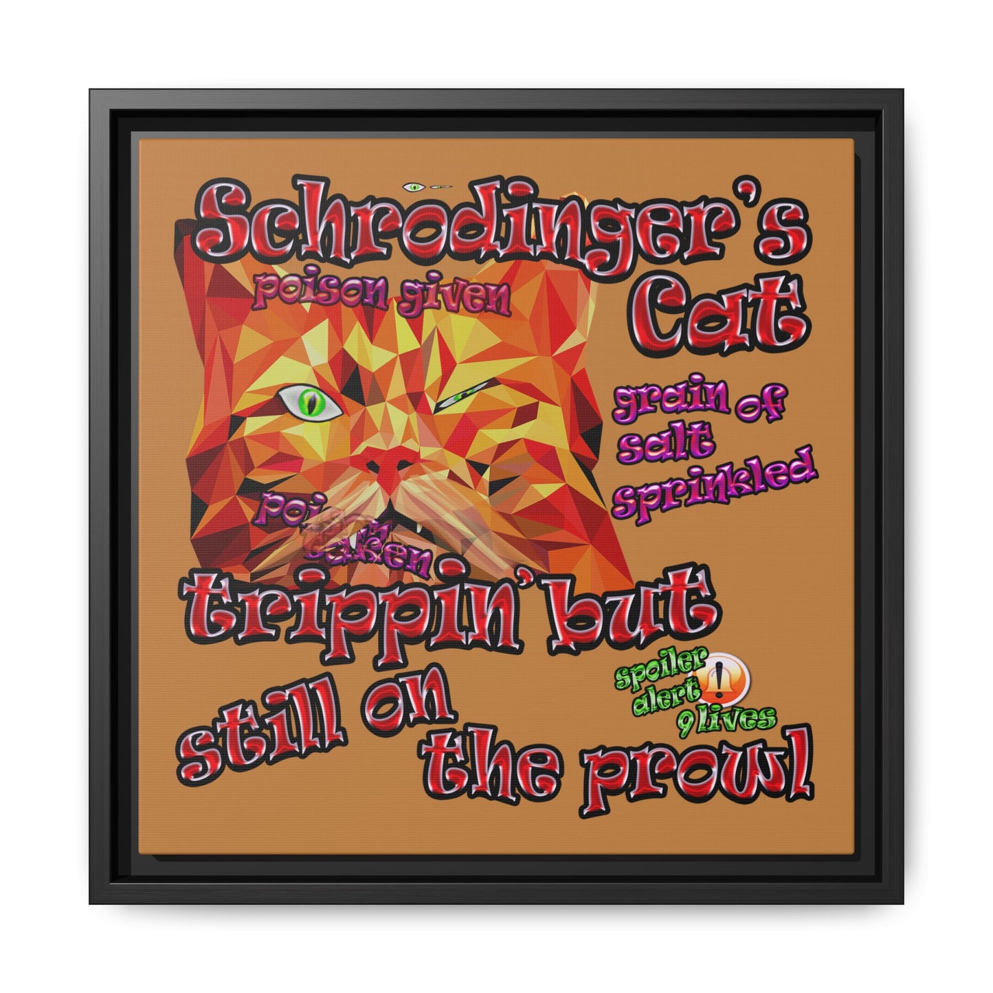 schrodinger's cat - framed canvas art (light brown)