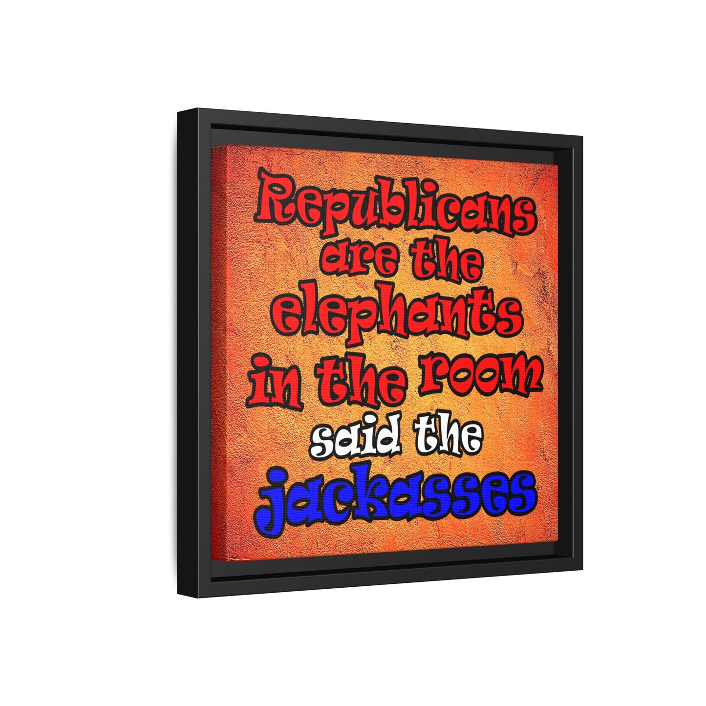 donkeys and elephants - framed canvas art (burnt orange)