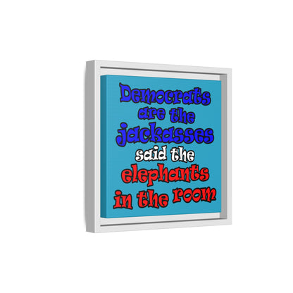 donkeys and elephants - framed canvas art (turquoise)