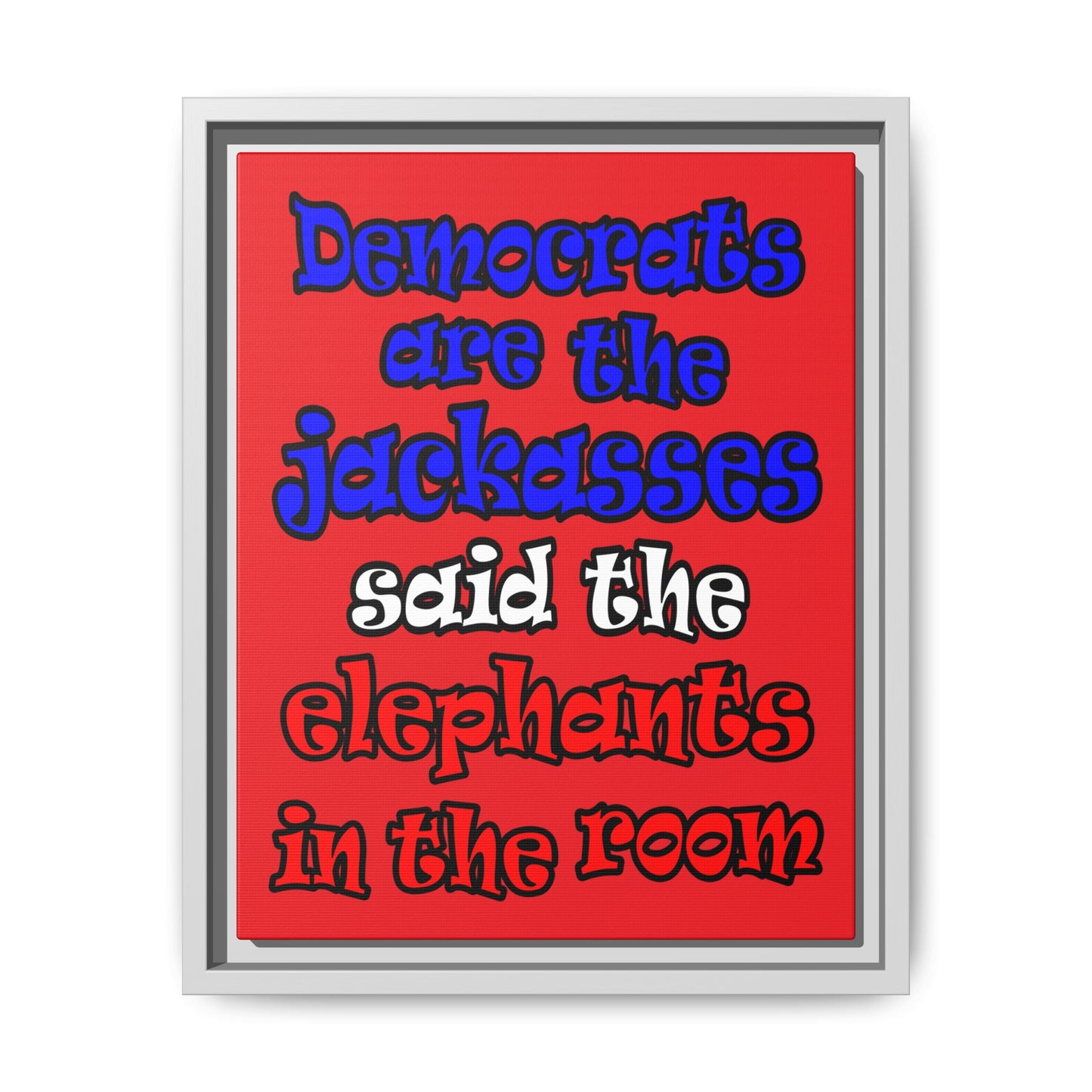 donkeys and elephants - framed canvas art (red)