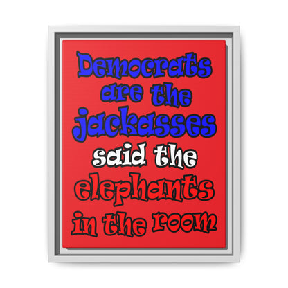 donkeys and elephants - framed canvas art (red)