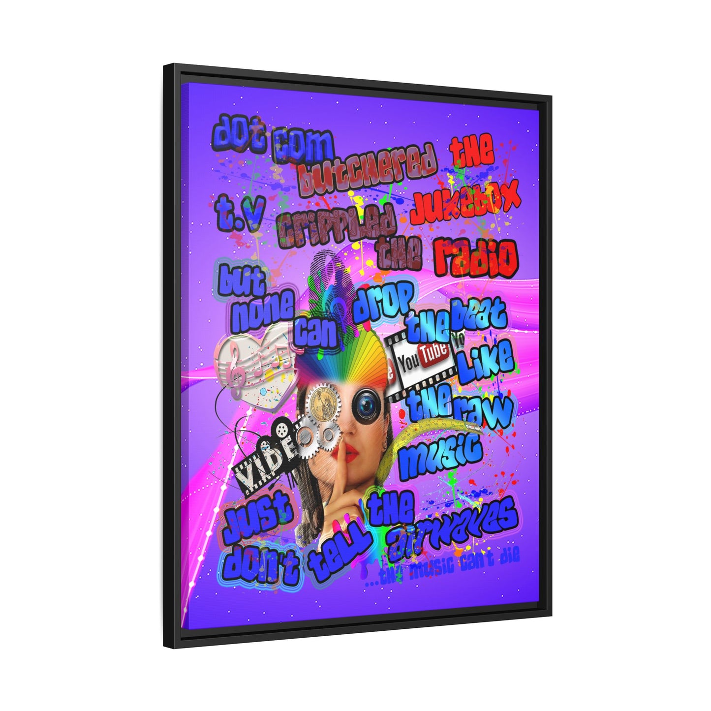 drop the beat - framed canvas art (purple-pink wave)