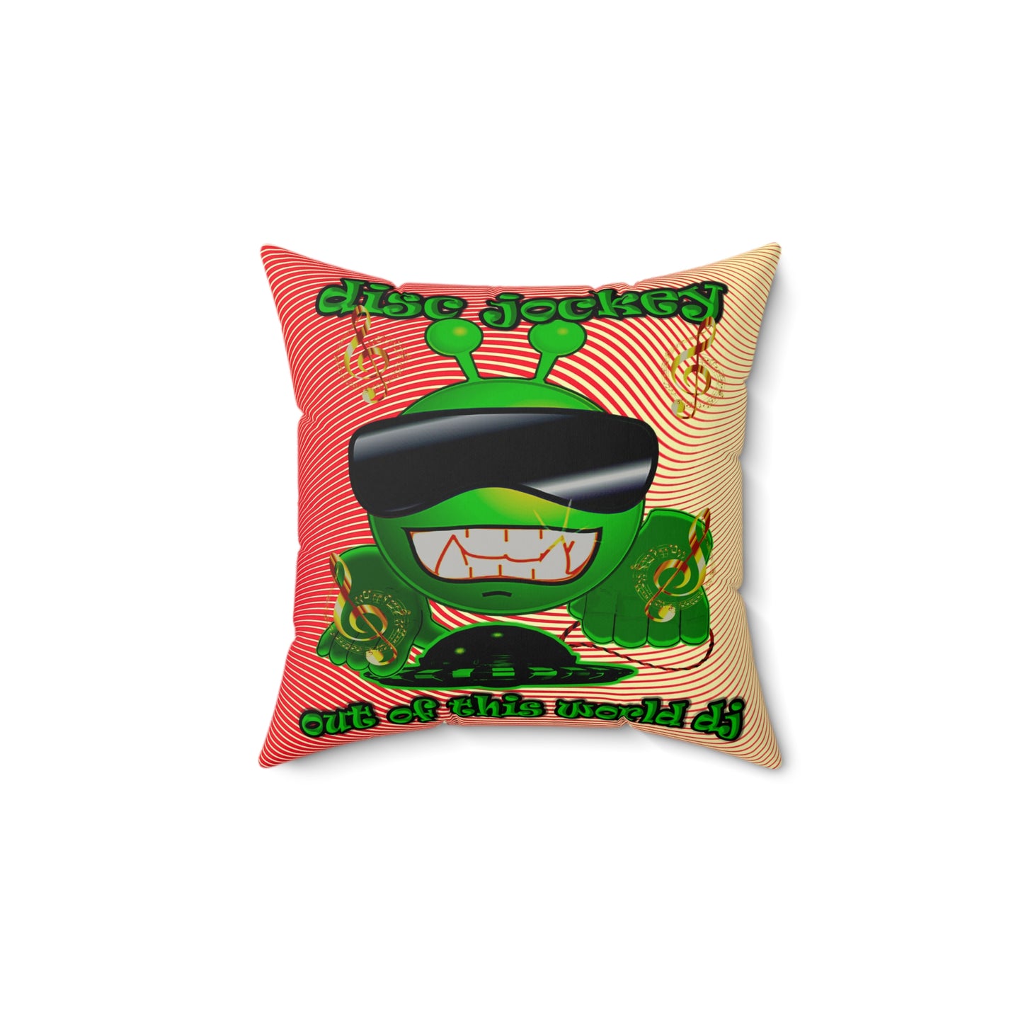 disc jockey - Faux Suede Square Pillow - (yellow-orange wave)