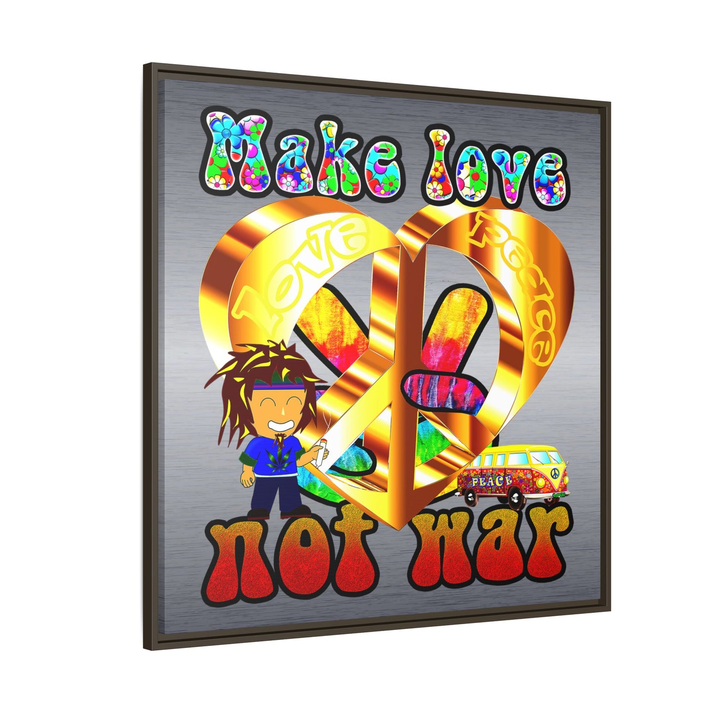 love peace - framed canvas art (brushed nickel)
