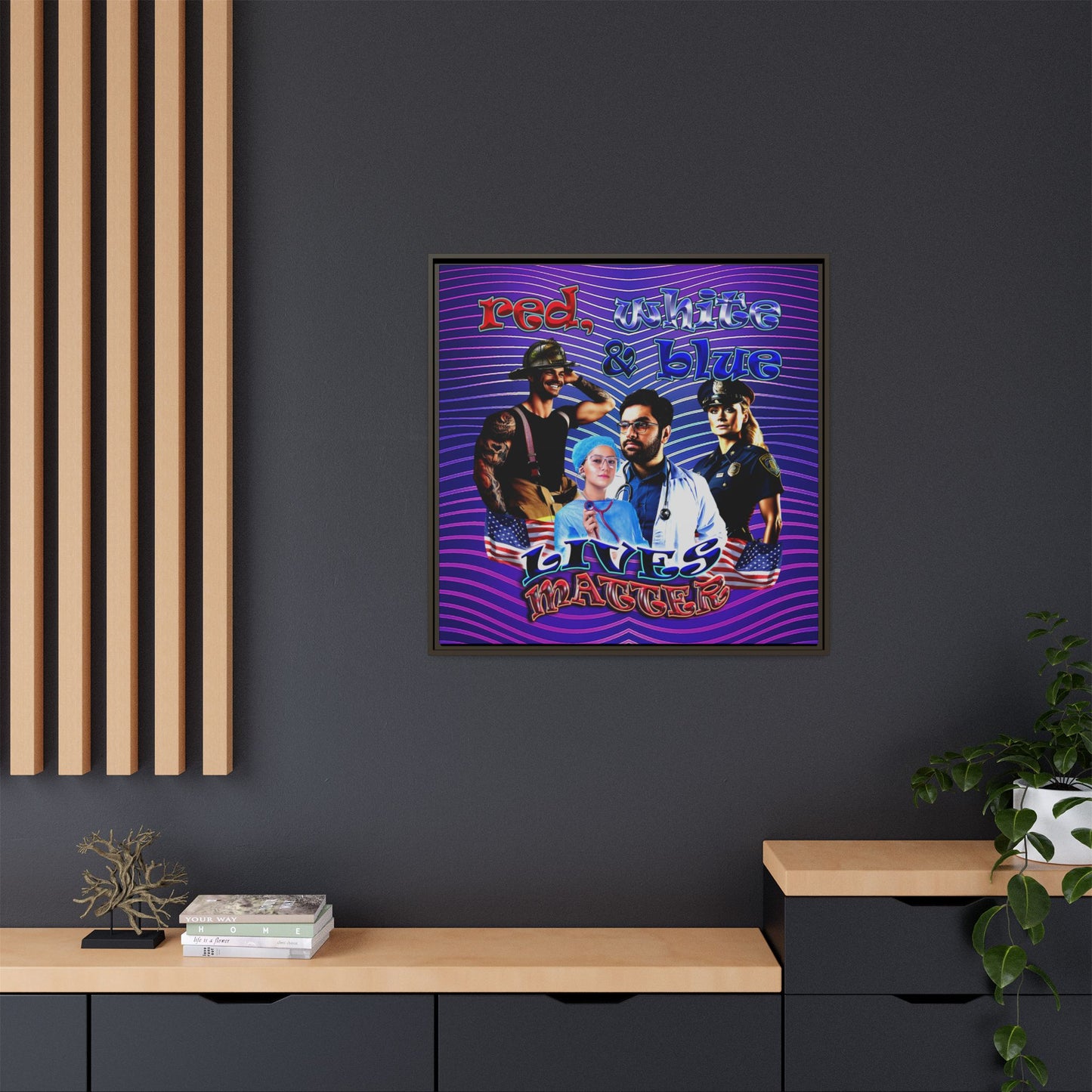 rw&b lives matter - framed canvas art (purple wave)