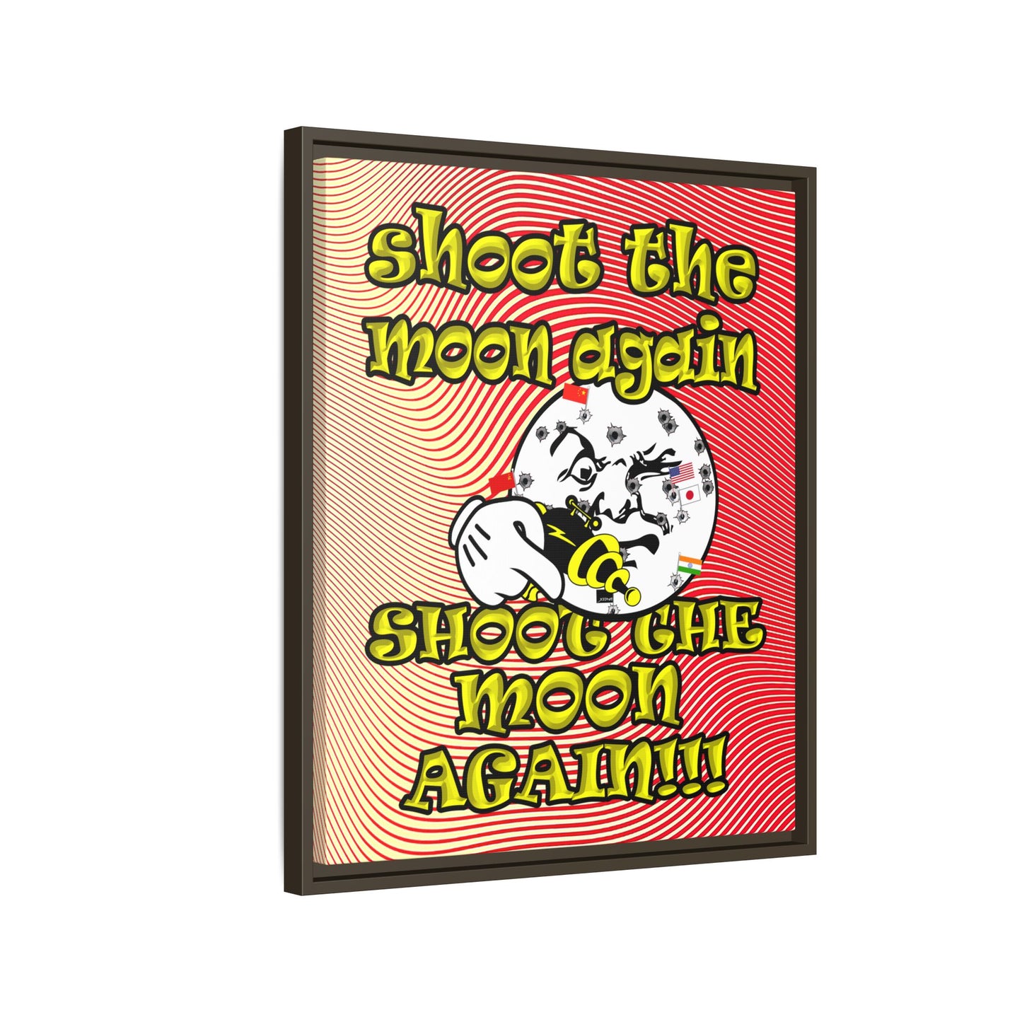 shoot the moon again - framed canvas art (yellow-orange wave)