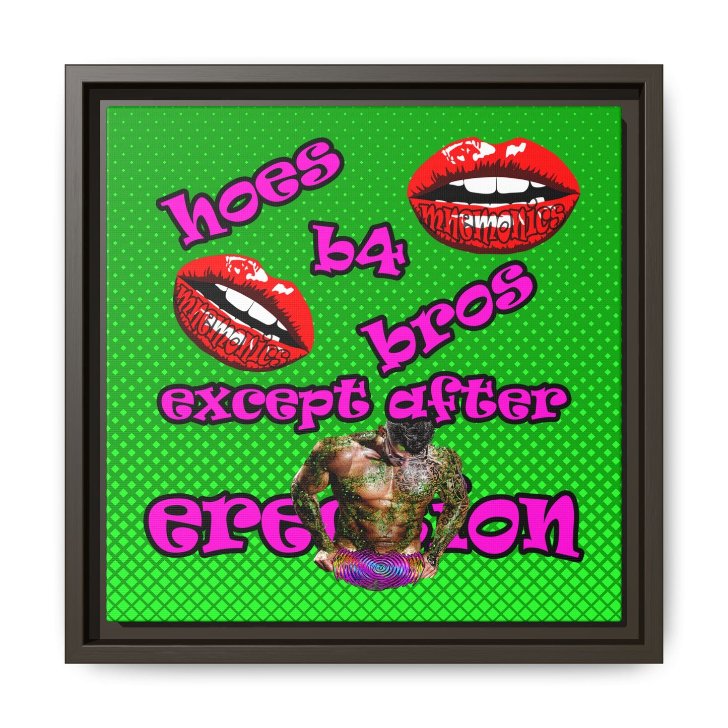 hoes b4 bros - framed canvas art (logo green)