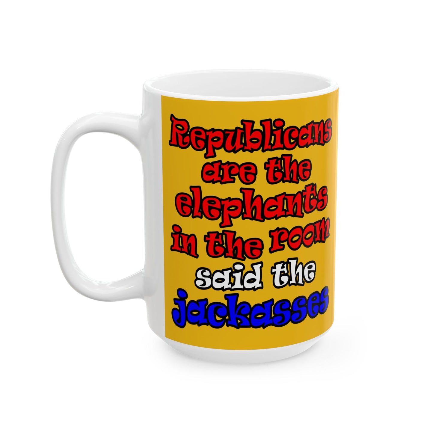 donkeys and elephants - White Mug (yellow)
