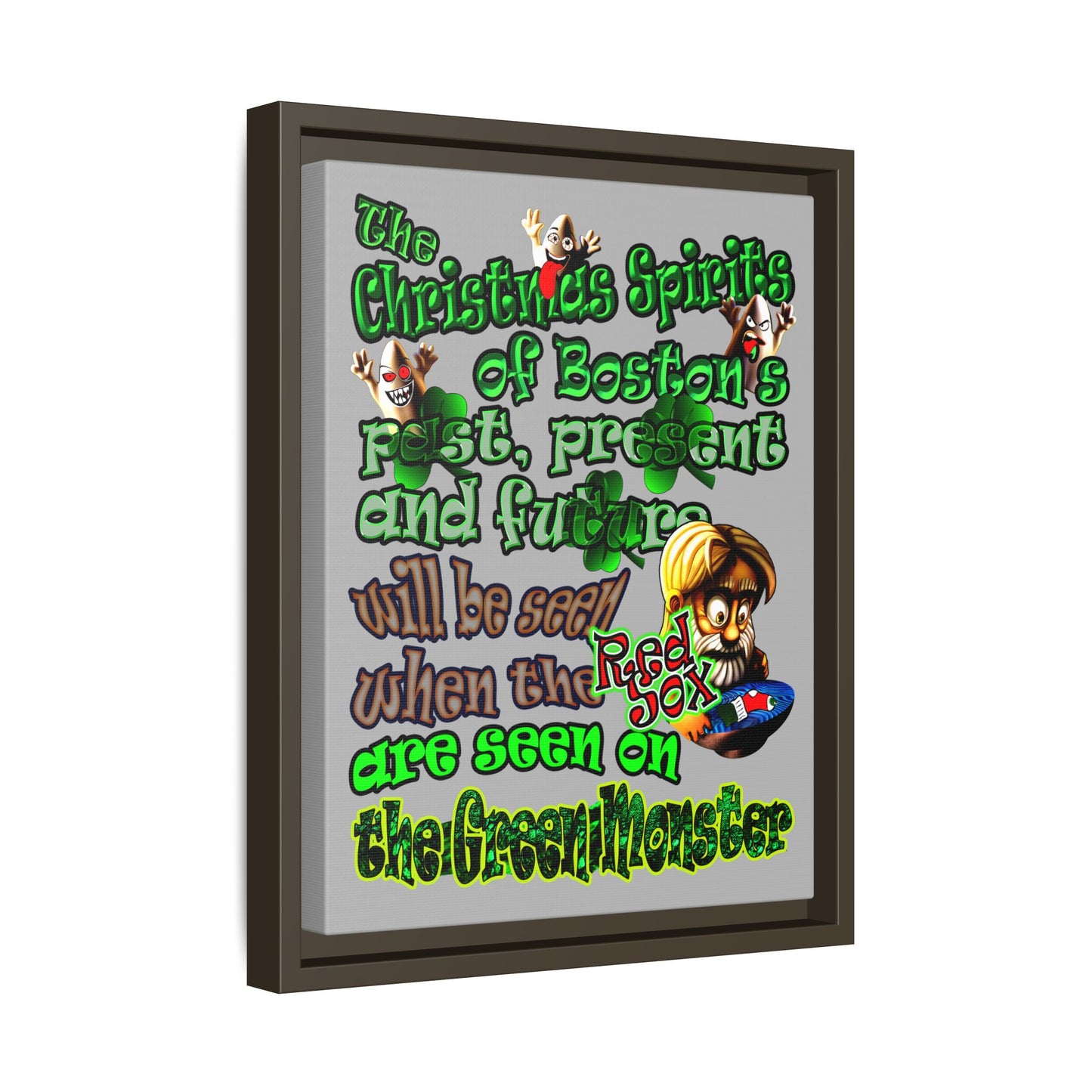 christmas spirits of boston - framed canvas art (light grey)